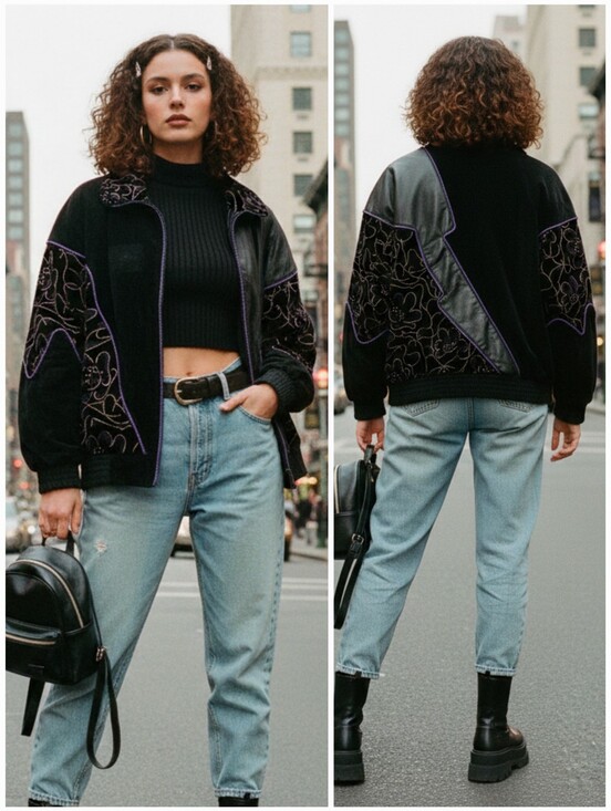 Alia Jackets & Blazers - Alia L Vintage 80s 90s Eclectic Retro Leather Suede & Velvet Bomber Jacket